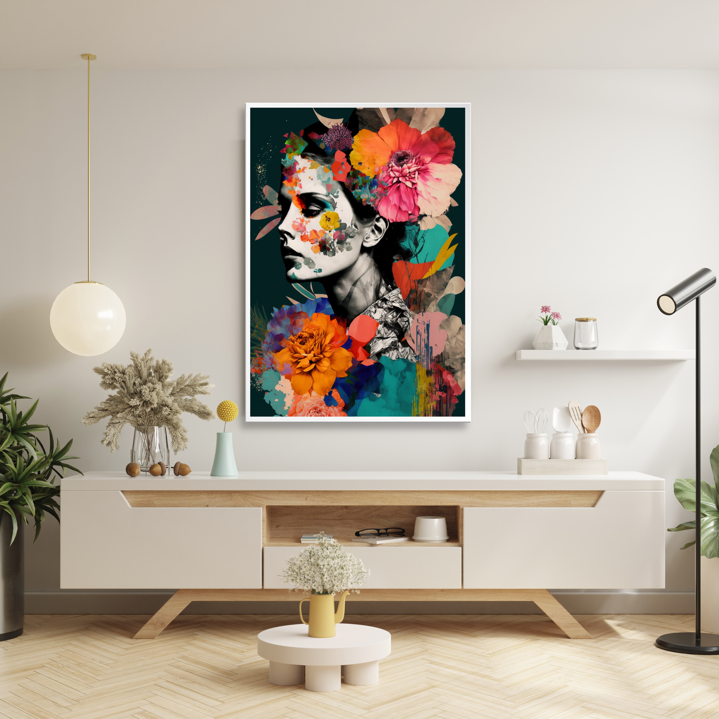 It's a canvas painting of abstract multimedia of women, themed with colourful tones making it vibrant, perfect for modern home decor. It's perfect if you like trendy artwork or wall painting for living room. Get your's now! 