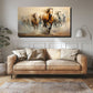 canvas painting of seven running horses in white and brown. Ideal for living room decor, this sophisticated wall art adds a touch of style and functions as a vastu painting.