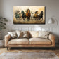 Colorful canvas painting of seven running horses, perfect for adding flair to your living room. This vibrant wall art enhances your decor and functions well as a vastu painting.