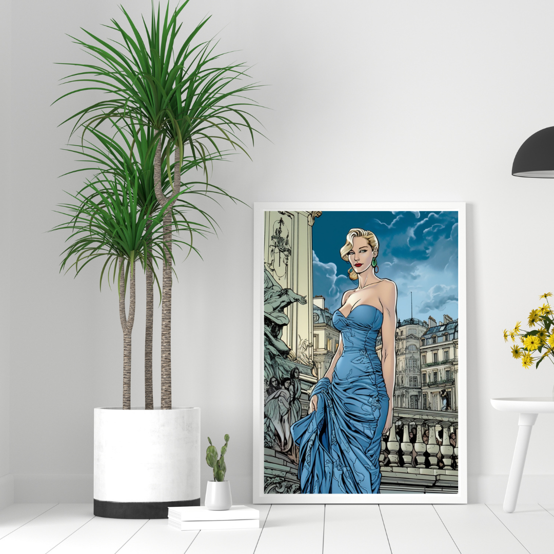 Fashion Blue Lady Canvas Painting