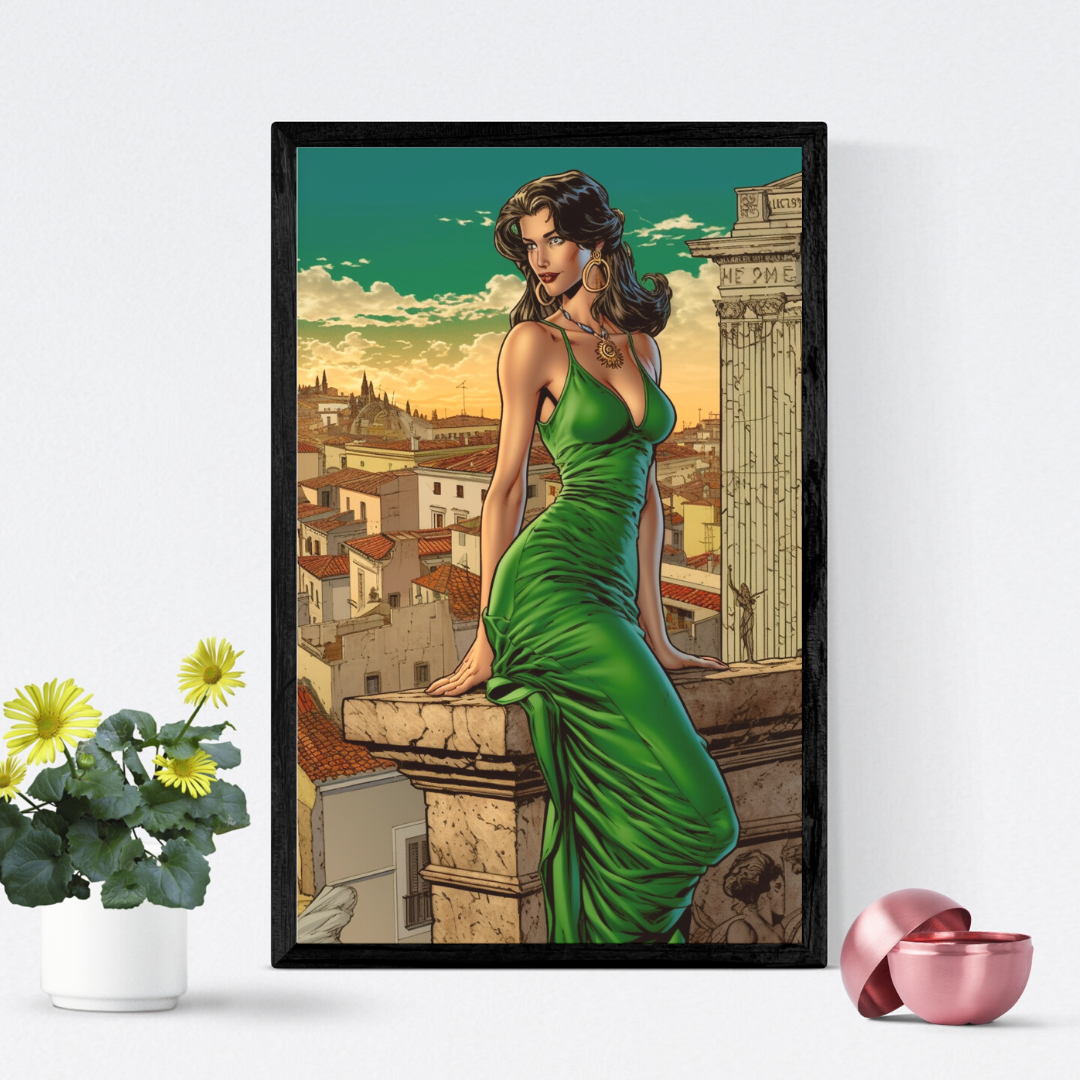 Fashion Green Lady Painting