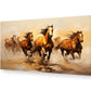 Bright canvas painting of seven running horses in yellow and orangish hues. Ideal for home decor, this vibrant wall art adds dynamic energy to your living room and serves as a beautiful vastu painting to enhance your space