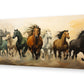 Bright canvas painting of seven running horses in various colors. Perfect for living room decor, this vibrant wall art adds dynamic energy and functions as an excellent vastu painting.