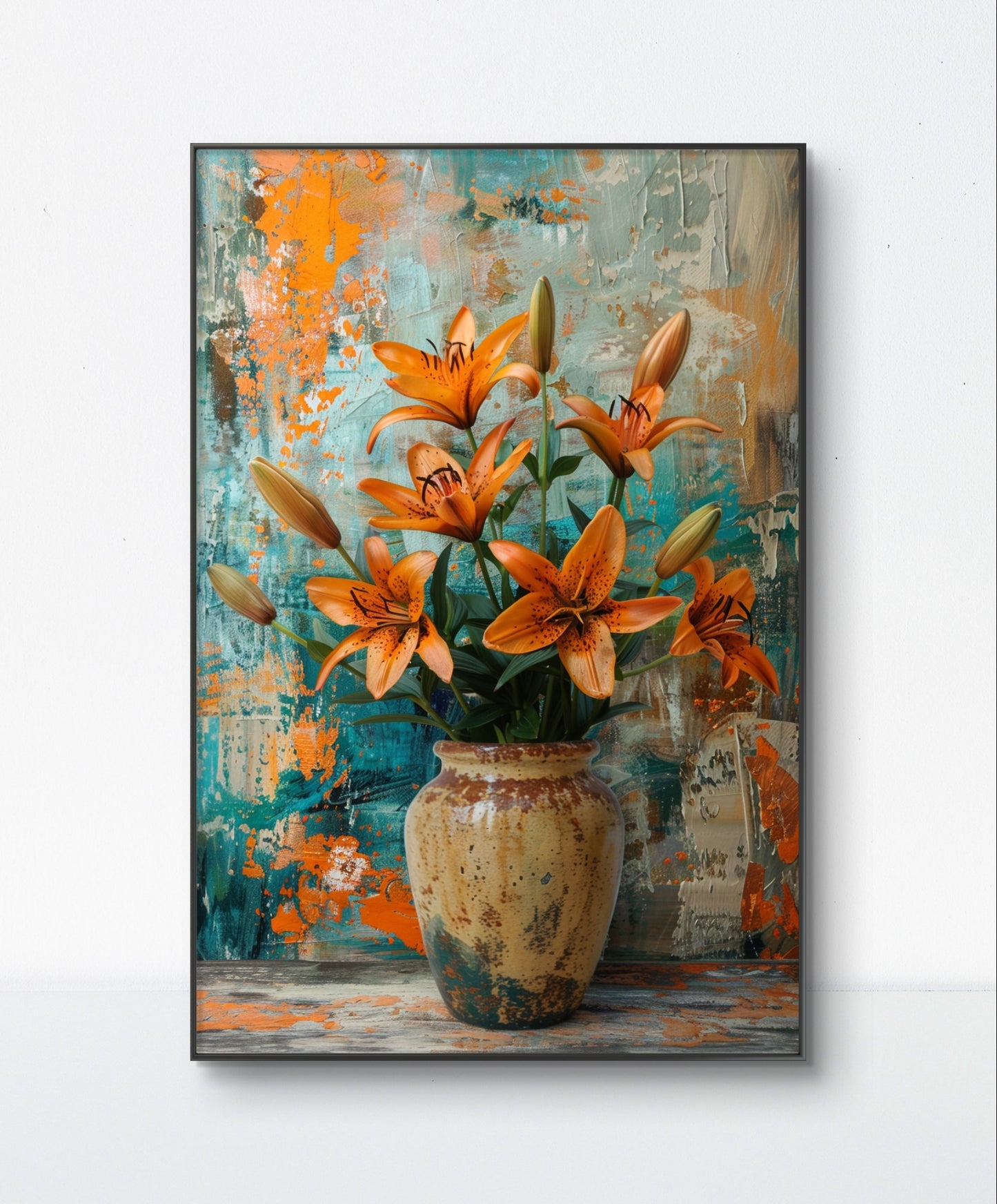 Elegant Autumn Lilies canvas painting with warm tones, ideal for adding a touch of autumn charm to any room.