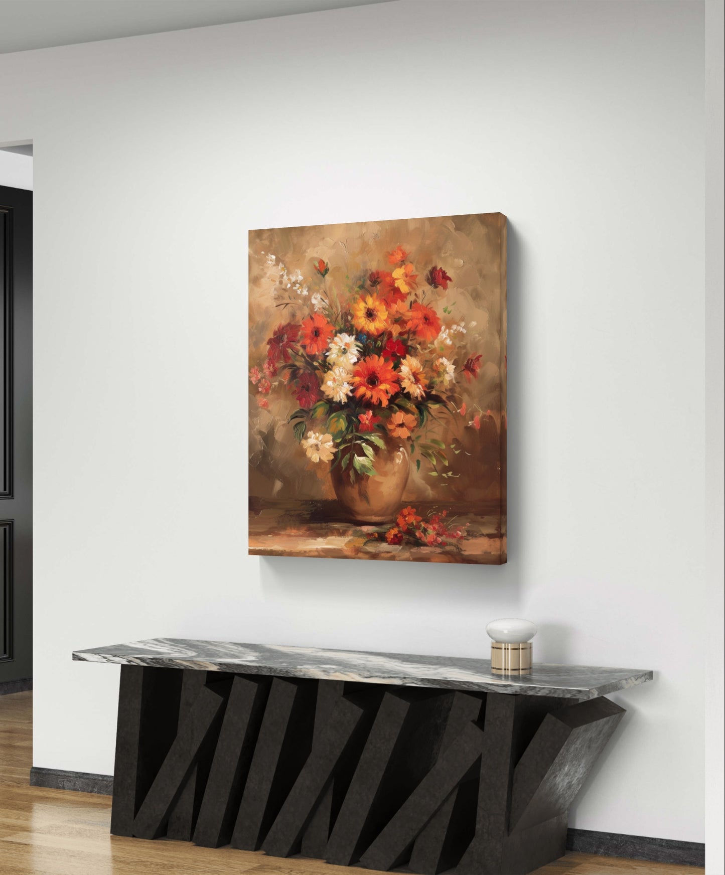 A colourful Floral Canvas painting looking extremely vibrant and joyous. Perfect for home , living room, office decor. Adds a touch of charm with its florakl vibe making it a perfect Canvas Painting and Walll art