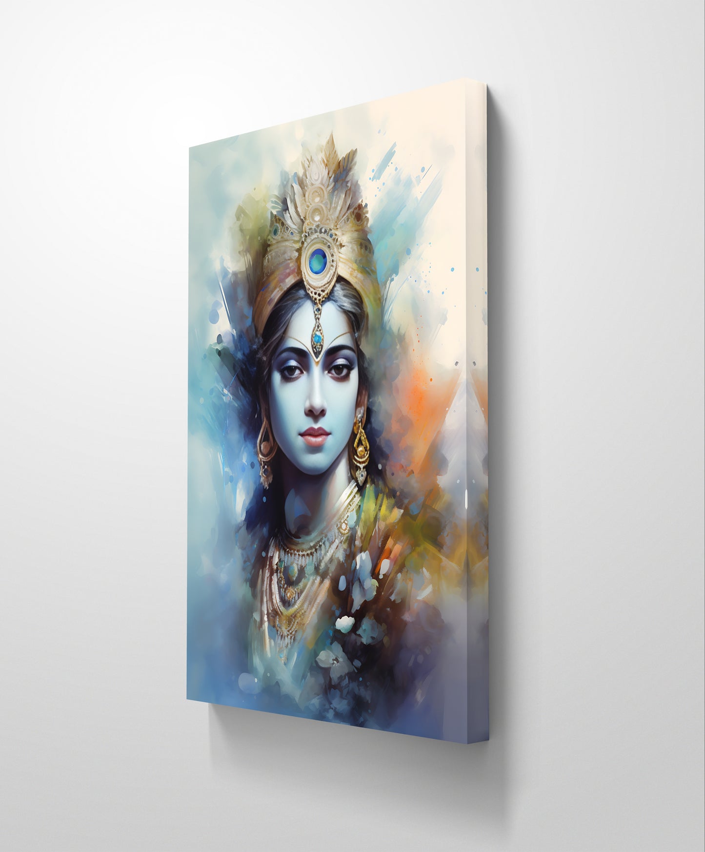  "Divine Krishna canvas painting showcasing a serene and majestic depiction of Lord Krishna. Add a touch of spiritual elegance to your space—shop now to bring this beautiful artwork into your home."