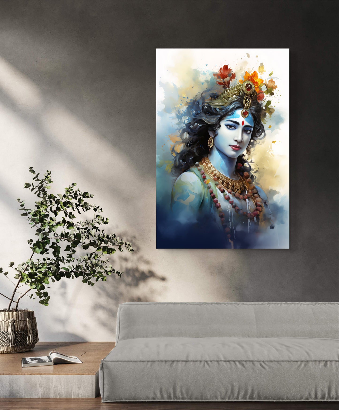 "Divine Krishna 003 canvas painting featuring a serene and graceful depiction of Lord Krishna. Enhance your space with this spiritual masterpiece—shop now to bring this divine artwork into your home."