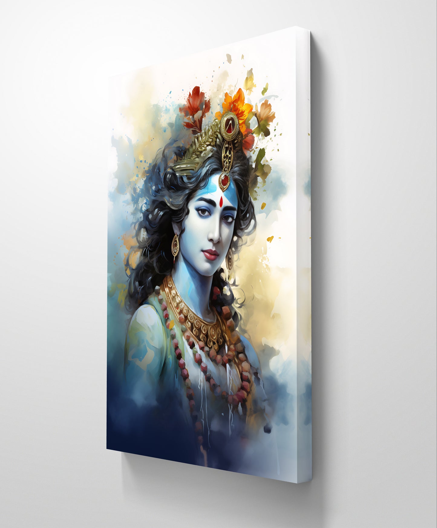 "Divine Krishna 003 canvas painting featuring a serene and graceful depiction of Lord Krishna. Enhance your space with this spiritual masterpiece—shop now to bring this divine artwork into your home."