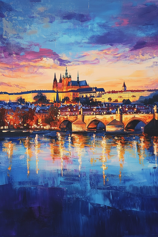 Enchanted Prague Twilight Canvas Painting