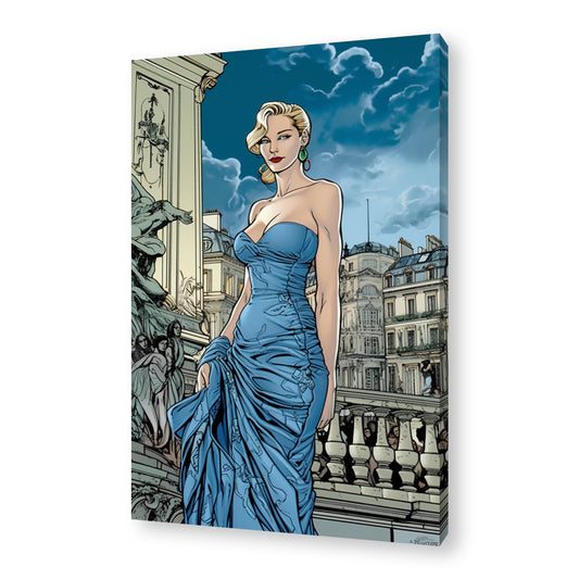 Fashion Blue Lady Framed Canvas