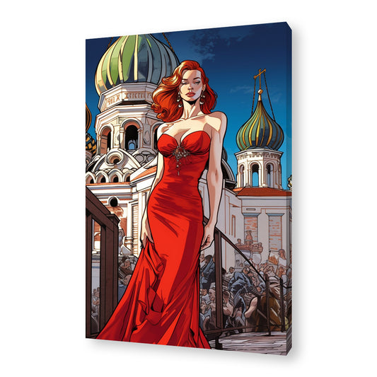 Fashion Red Lady Framed Canvas