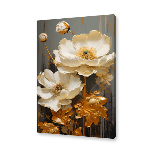 Golden Enchanted Florals Canvas Painting