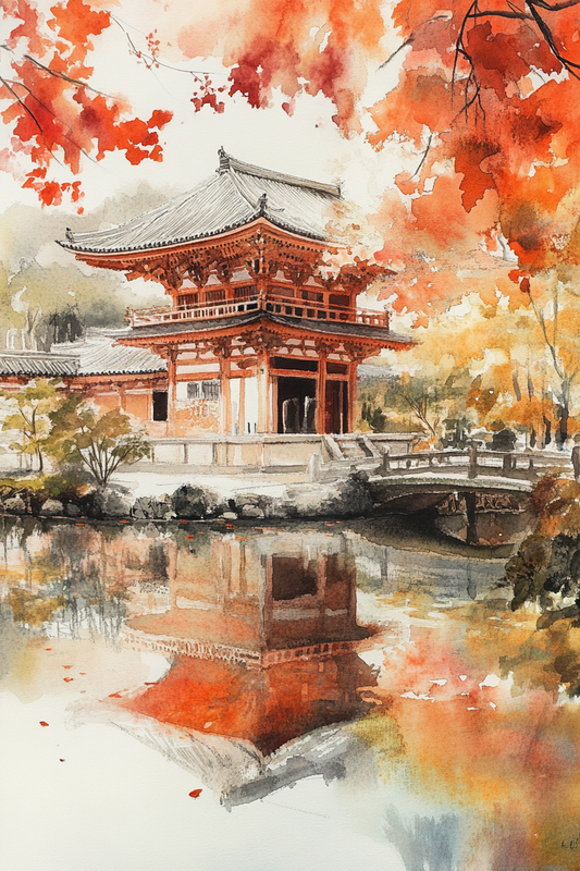 Kyoto's Peaceful Reflections Canva Painting