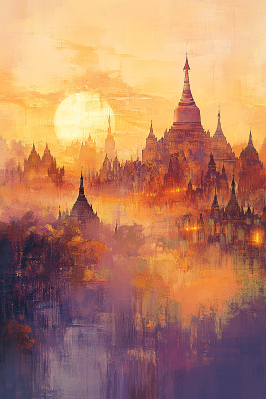 Mystical Bagan Sunrise [Myanmar]Canva painting 001