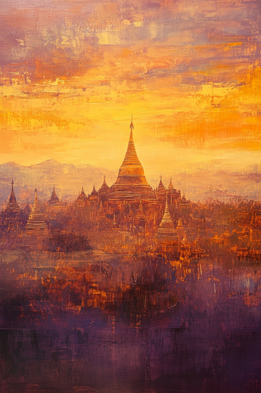 Mystical Bagan Sunrise [Myanmar]Canva painting 002