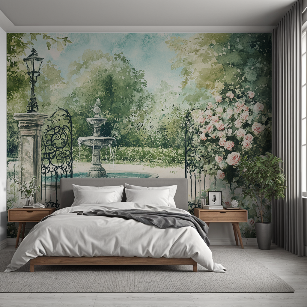 Parisian Garden Scene 001 Wallpaper