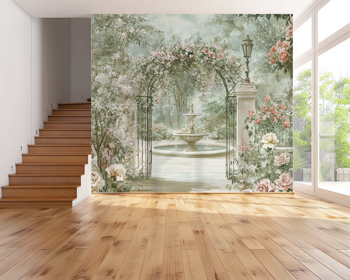 Parisian Garden Scene 002 Wallpaper