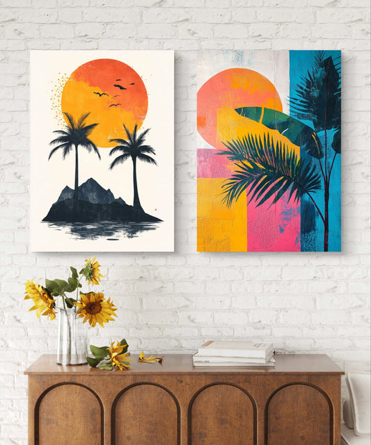 Sunset & Palms Canvas Painting