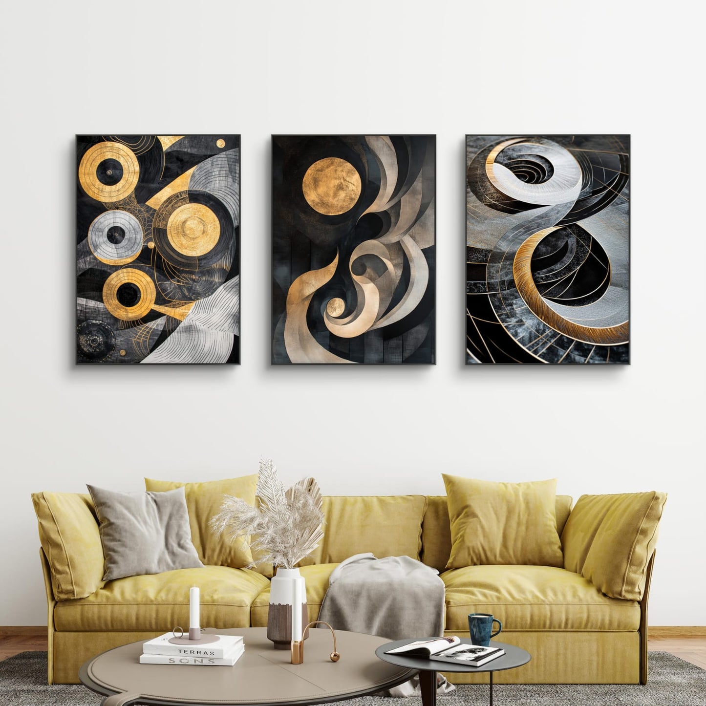 Time and Space Set of 3 Canvas Painting