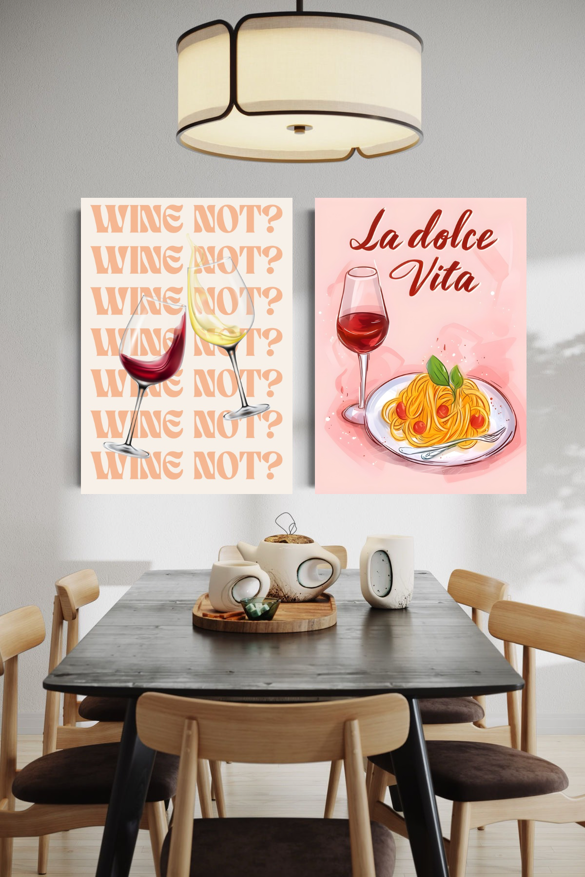 Wine and Pasta Canvas Painting