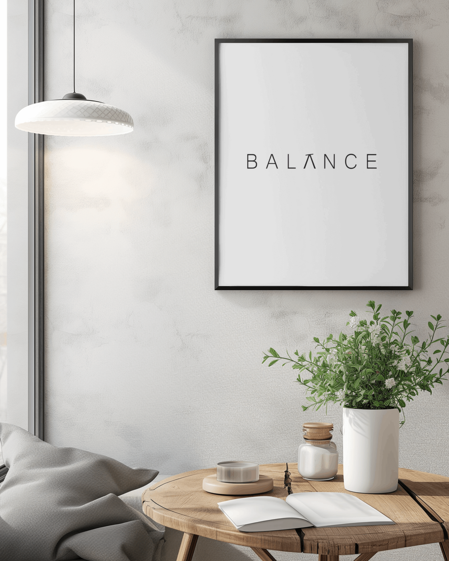 Balance canvas painting with the word 'Balance' written in elegant font, perfect for modern home decor