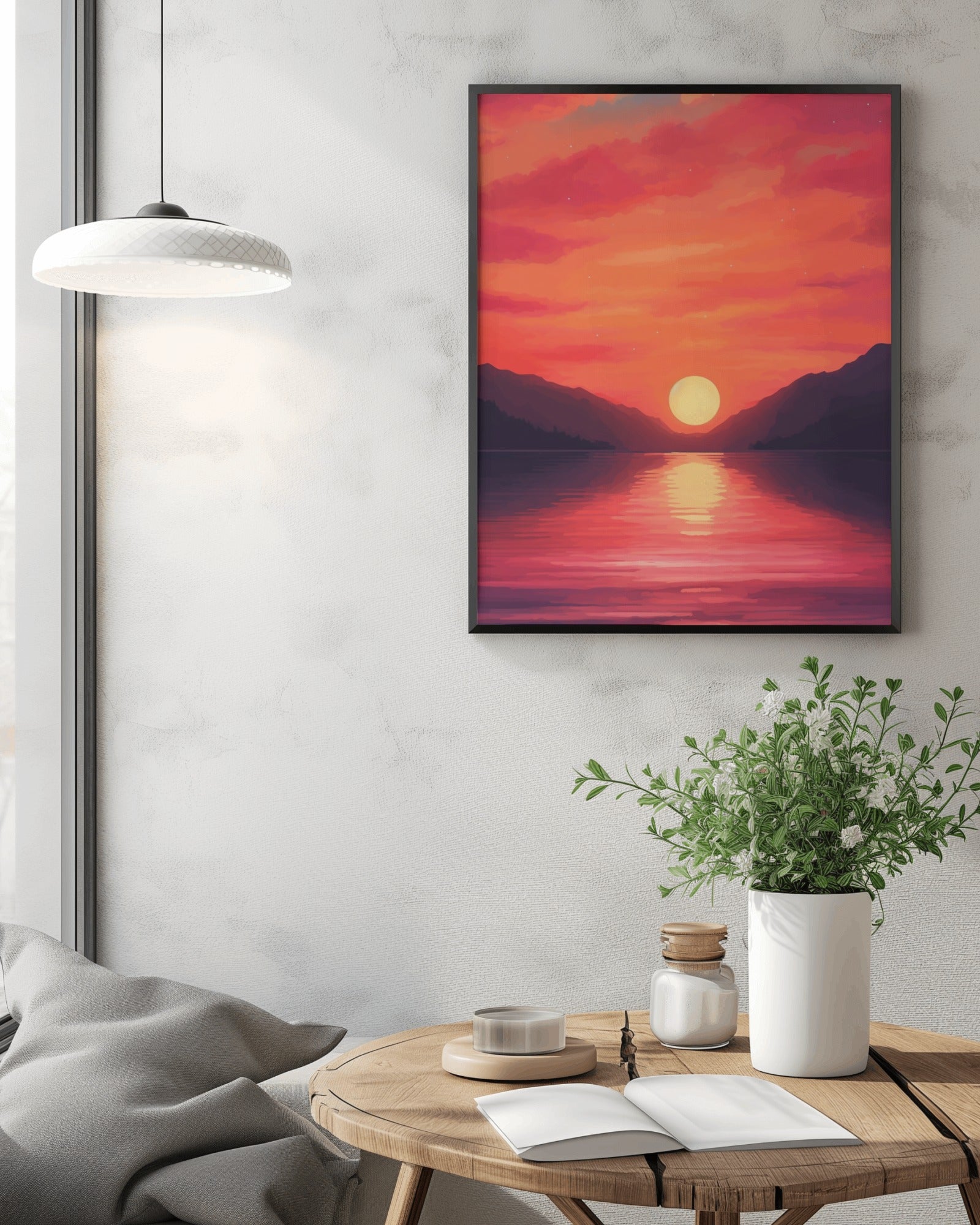 Dreamy Sunset painting captures a serene and vibrant sunset scene with rich, warm colors blending seamlessly. Perfect for adding a calming and picturesque touch to any room, creating a tranquil atmosphere—enhance your space today!