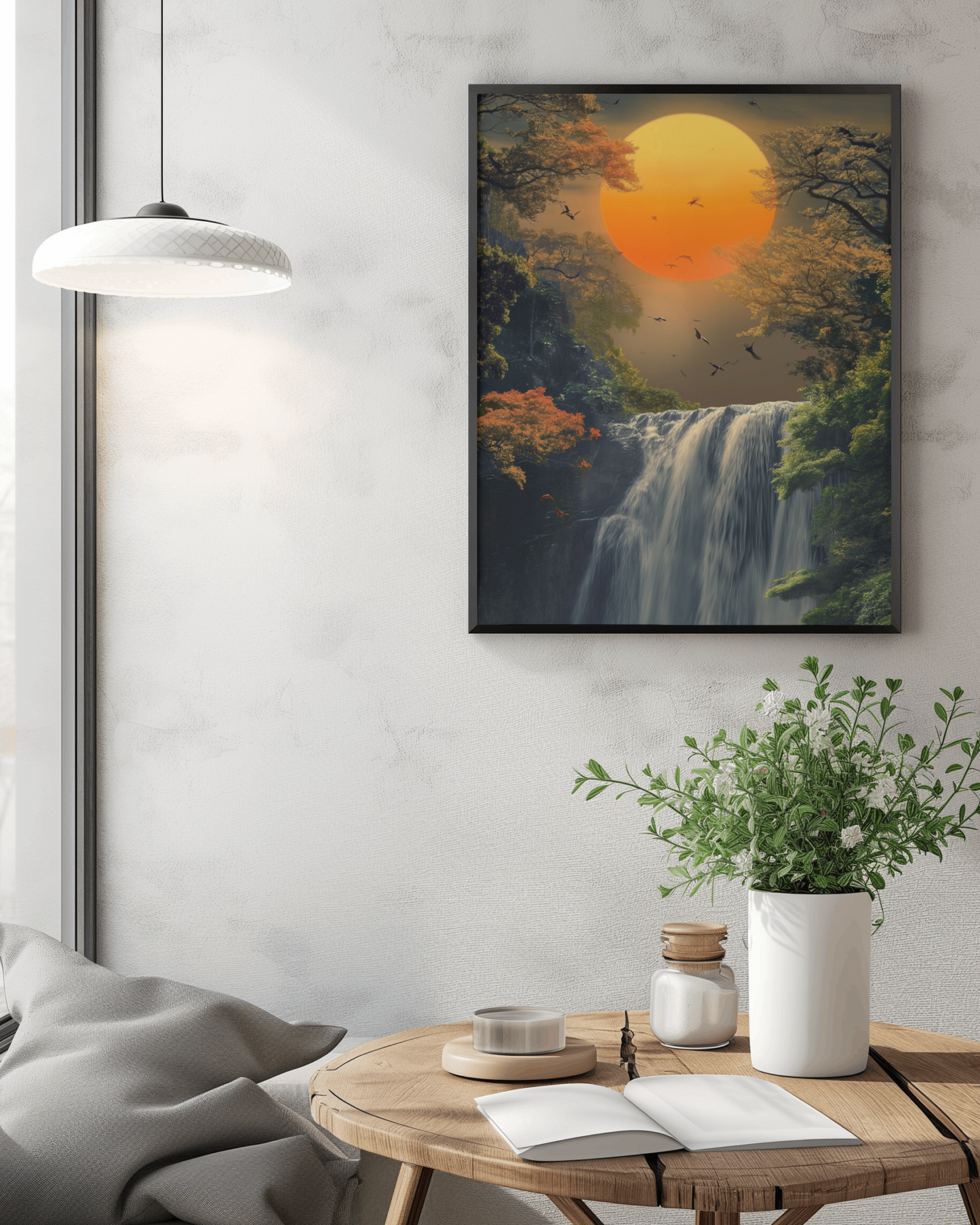 Sunset Waterfall Canvas Painting