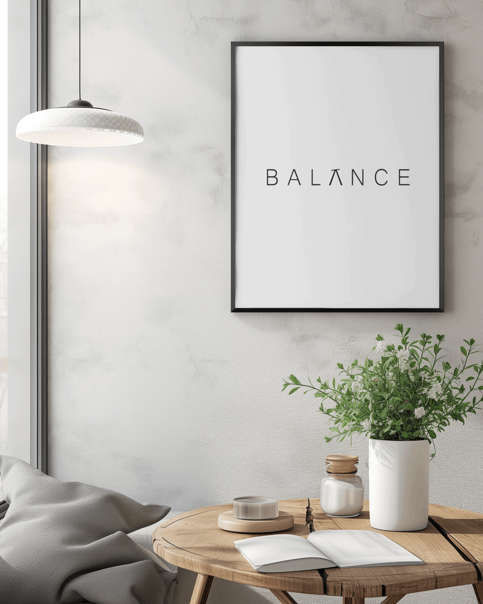 Canvas painting titled 'Balance,' showcasing the word 'Balance' in a refined design, great for enhancing modern spaces.