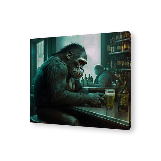 Ape In The Bar Framed Canvas
