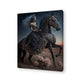 Black Princess Canvas Painting on  a Black Horse showcasing power and strength. Perfect for someone looking to make their Home to look powerful, postive. This modern artwork is something which enhances the Home decor, Office, Decor