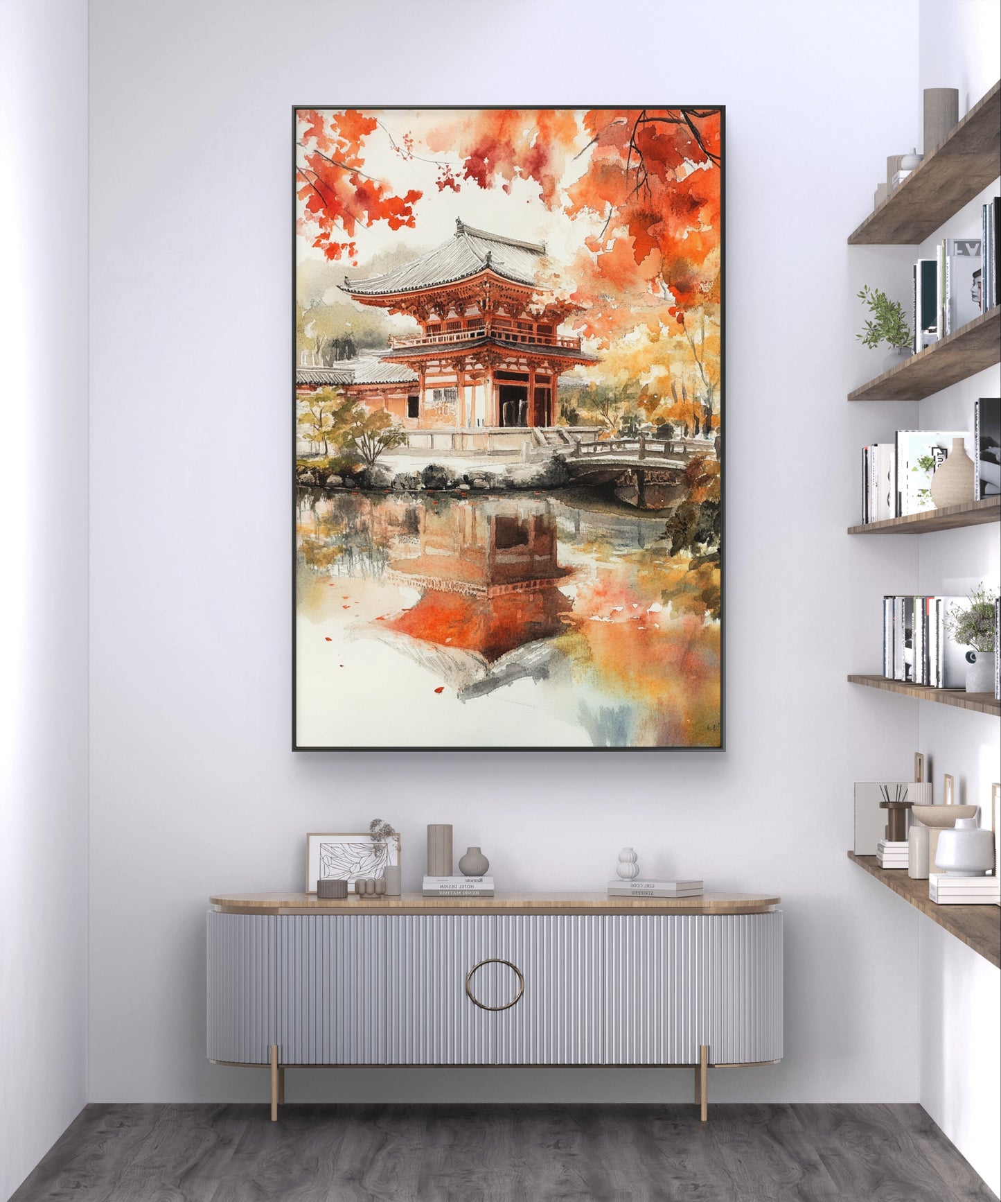 Kyoto's Peaceful Reflections Canva Painting