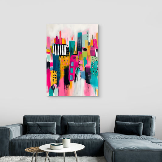 Neon City Canvas Painting