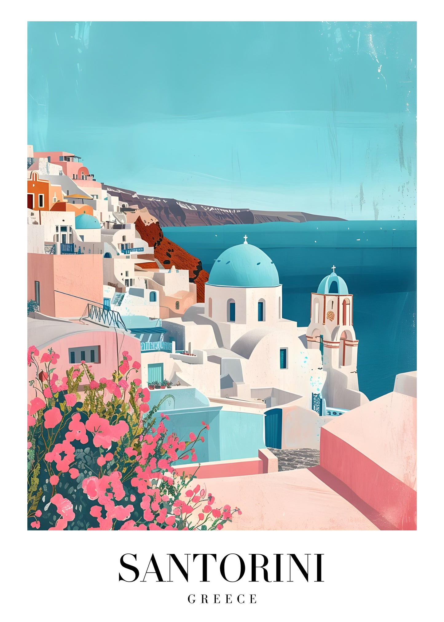 Santorini Bloom Canvas Painting