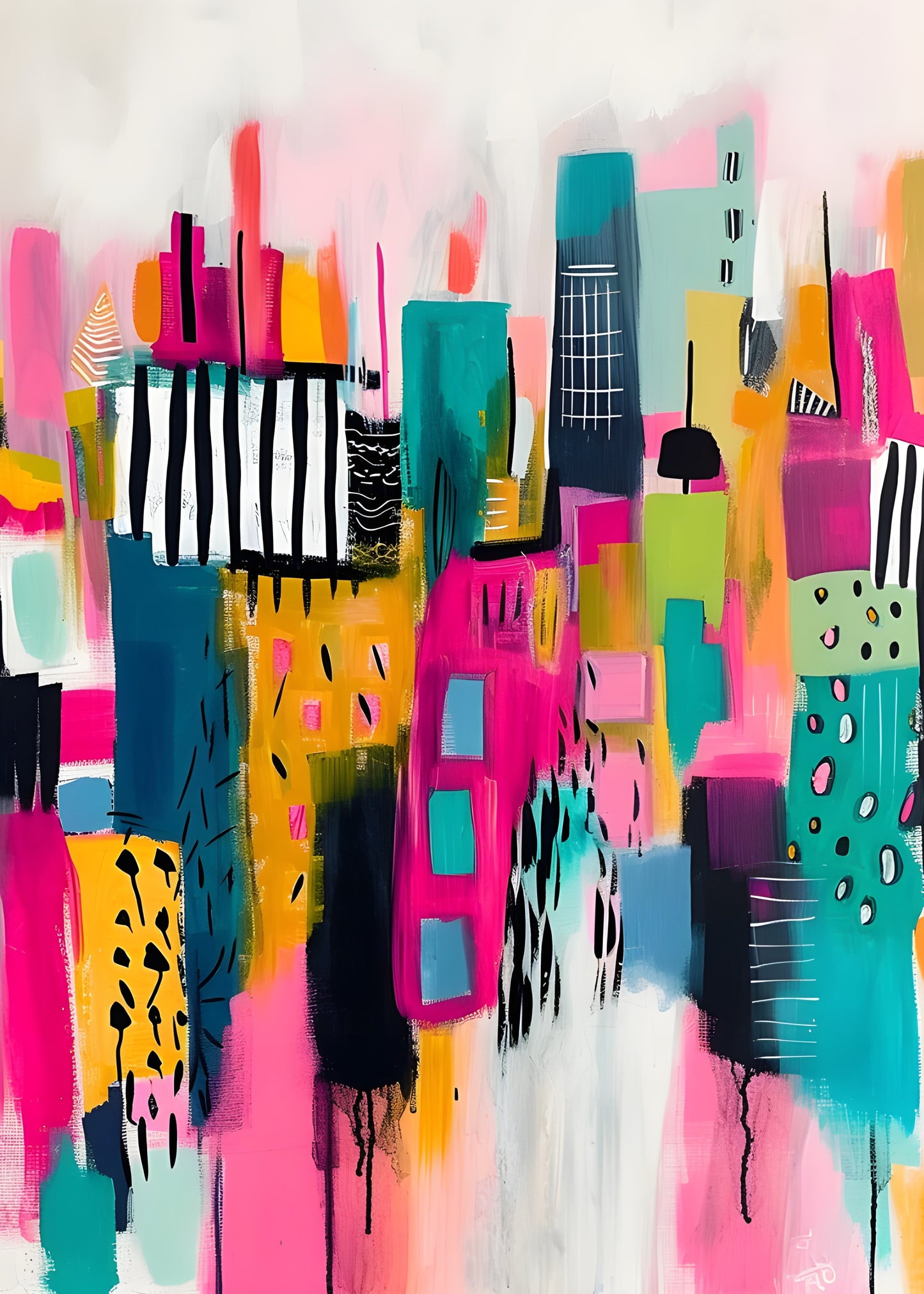 Neon City Canvas Painting