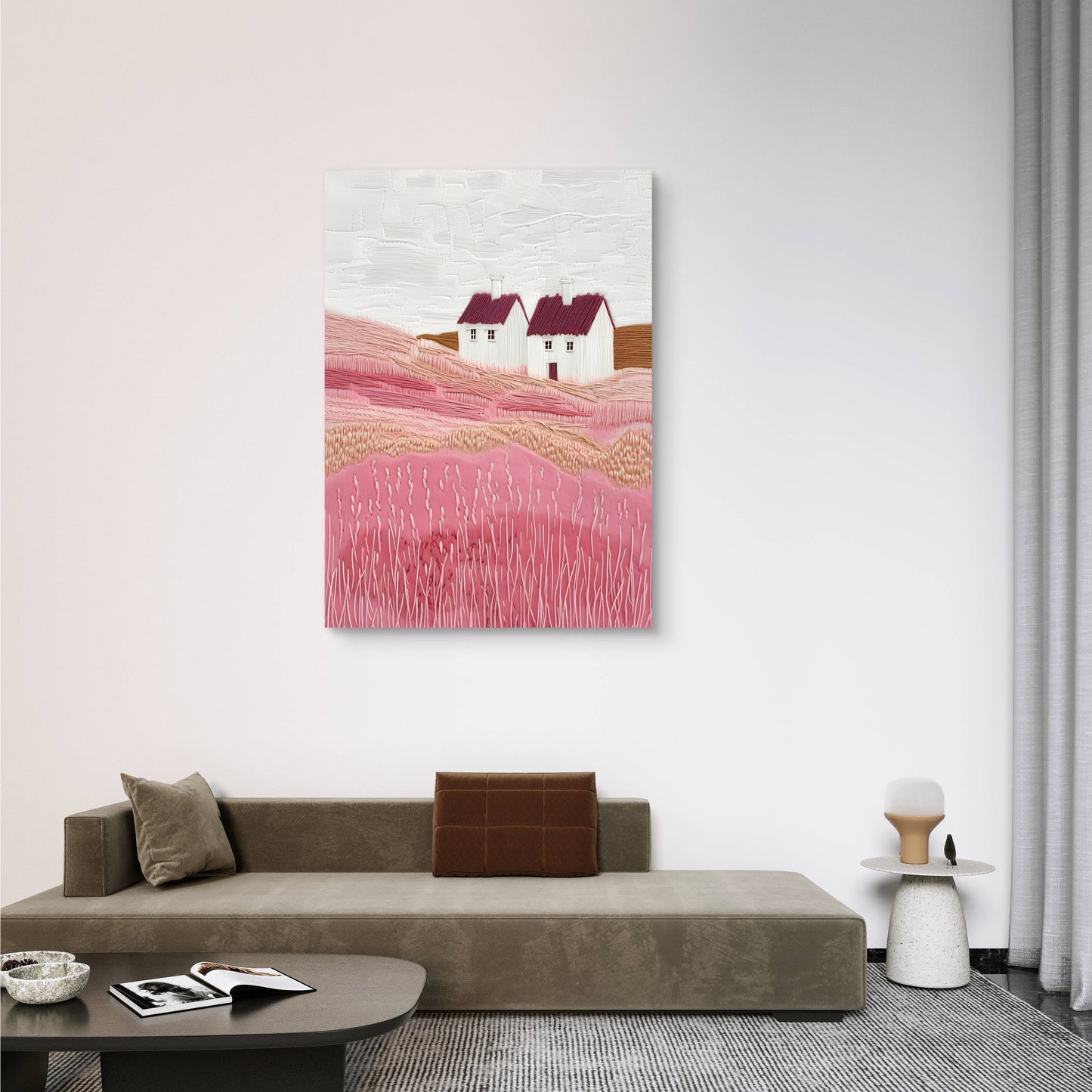 Pink Fields Canvas Painting