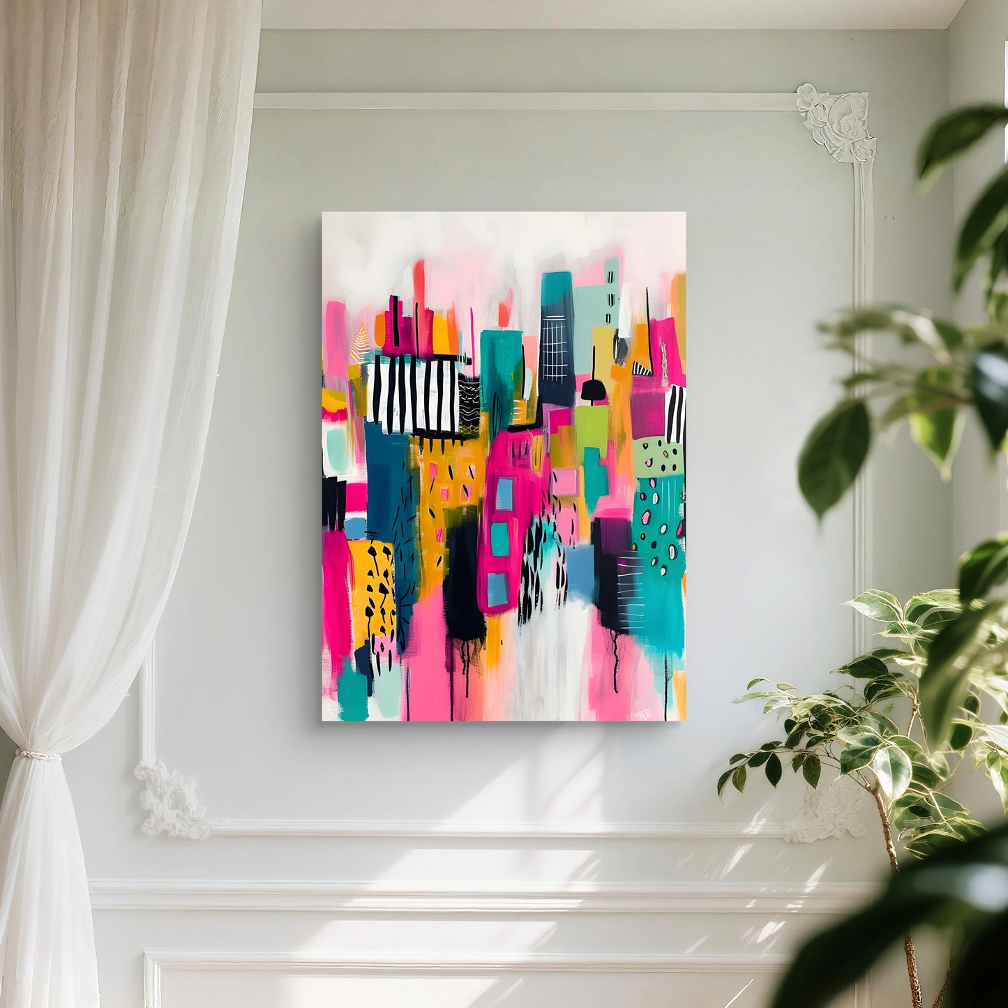 Neon City Canvas Painting