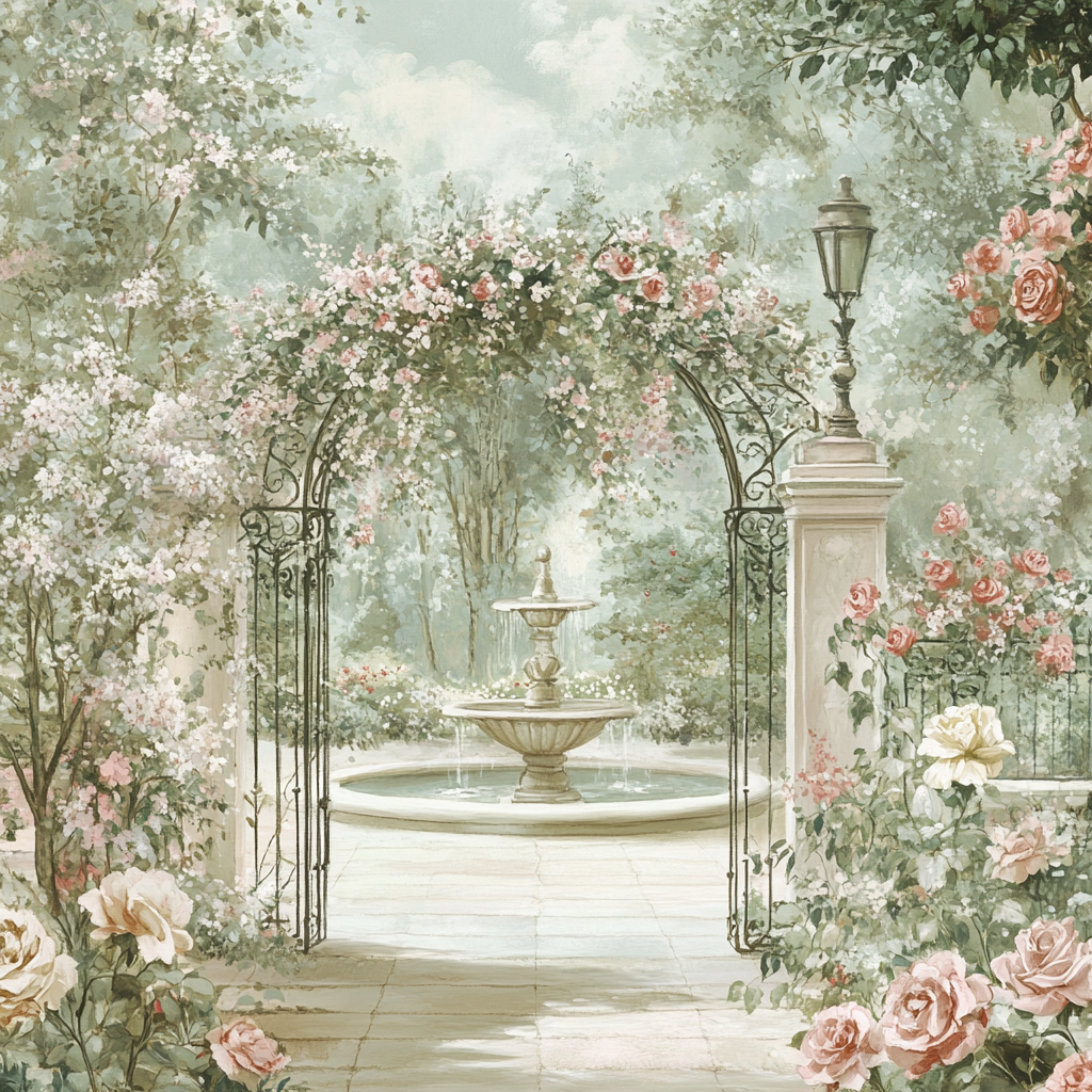 Parisian Garden Scene 002 Wallpaper