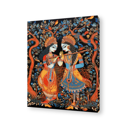 Gond Art Radha Krishna Canvas Painting