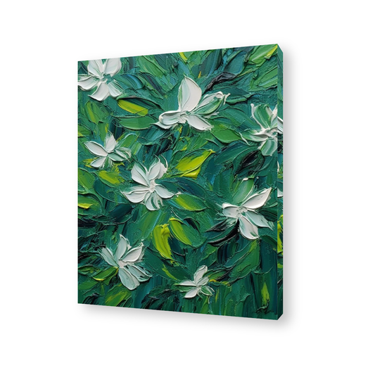 Green and White Florals Canvas Painting