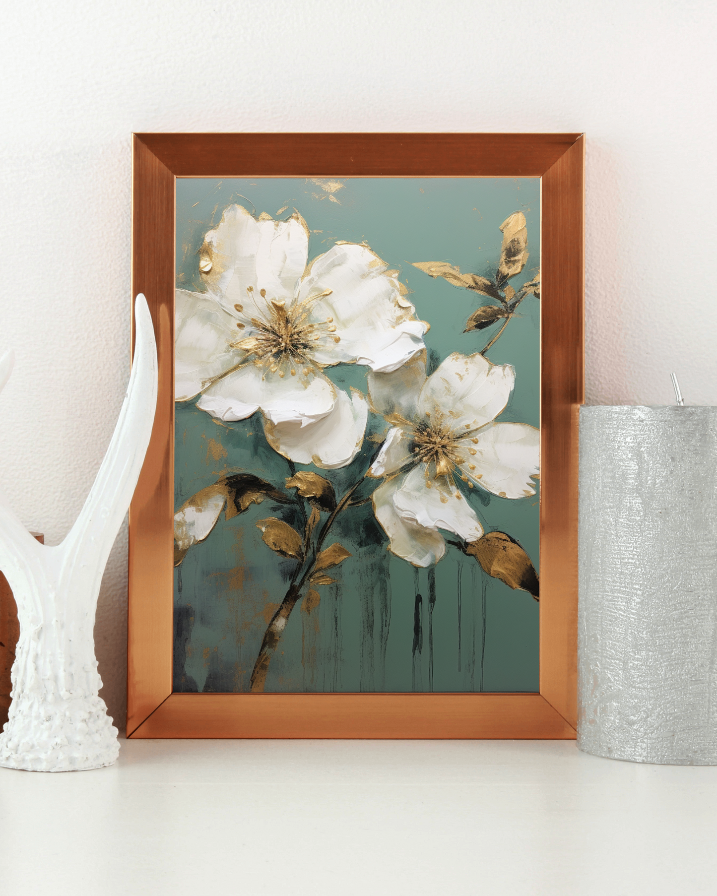 Teal Florals Canvas Painting