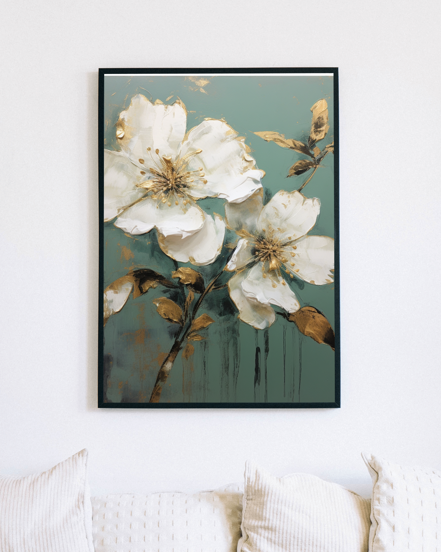 Teal Florals Canvas Painting