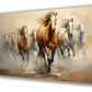 canvas painting of seven running horses in white and brown. Ideal for living room decor, this sophisticated wall art adds a touch of style and functions as a vastu painting.