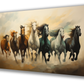 Colorful canvas painting of seven running horses, ideal for your living room. This vibrant wall art adds style to your decor and serves as a positive vastu painting