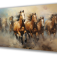 Canvas painting of seven running brown horses. Ideal for living room decor, this dynamic wall art enhances your space and functions as a stylish vastu painting