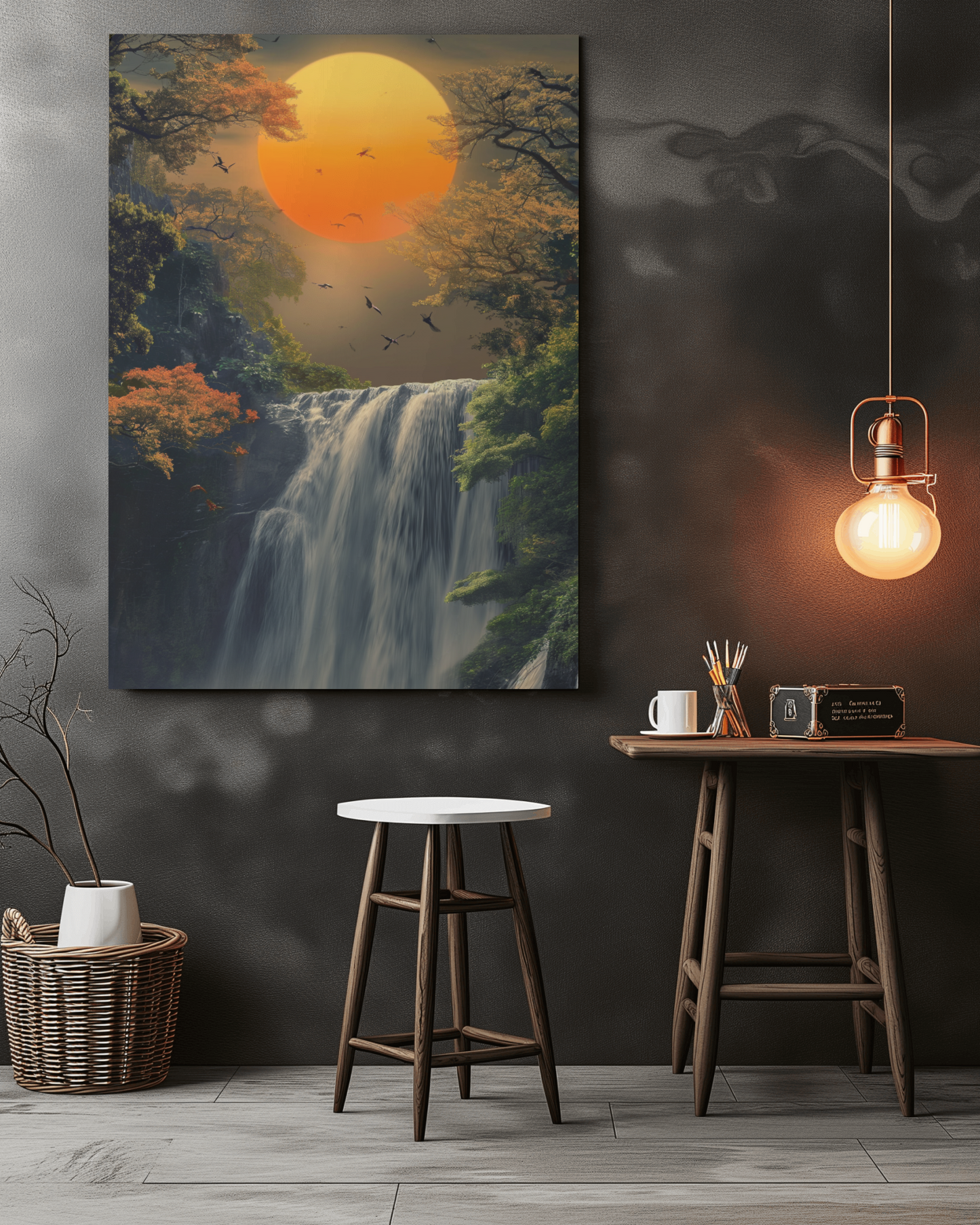 Sunset Waterfall Canvas Painting