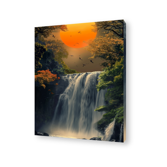 Sunset Waterfall Canvas Painting