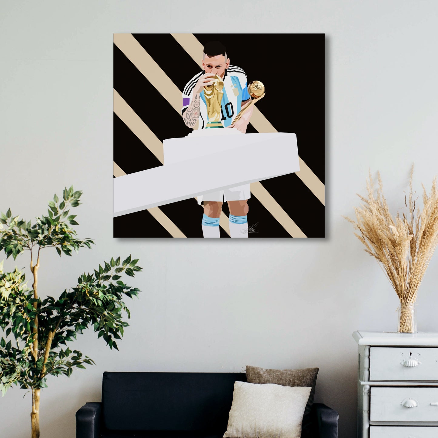Messi kissing trophy Canvas Painting